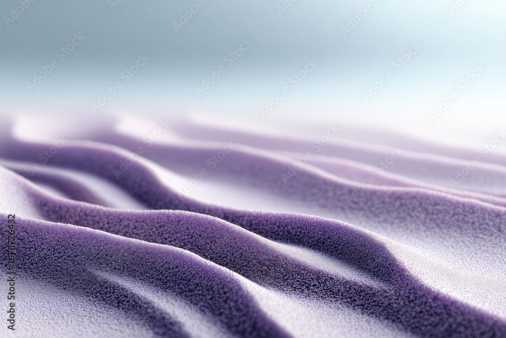 Poster Abstract purple waves ripple and flow in a seamless, minimalist design, creating a sense of calm and artistic expression. The waves are in shades of purple and the background fades into the distance.