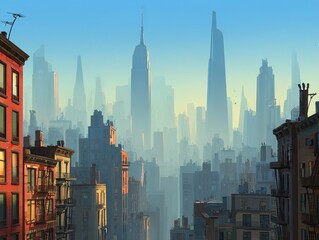 Futuristic city skyline view