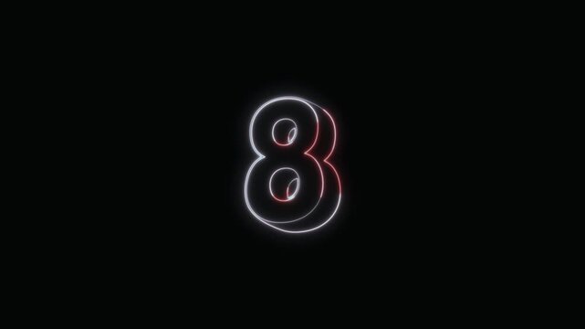  Numbers 8 Neon Text Seamless Loop 4K with Black Background Animated Promotional Typography for Video Editing