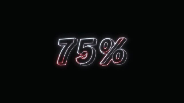  75 Percent Neon Text Seamless Loop 4K with Black Background Animated Promotional Typography for Video Editing