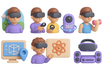 3d cartoon style virtual reality experience with diverse vr activities