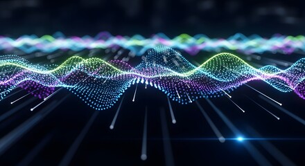 Abstract Digital Waveform with Glowing Dots and Lines