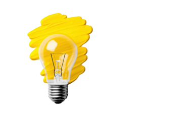 A stylized lightbulb, highlighted with vibrant yellow