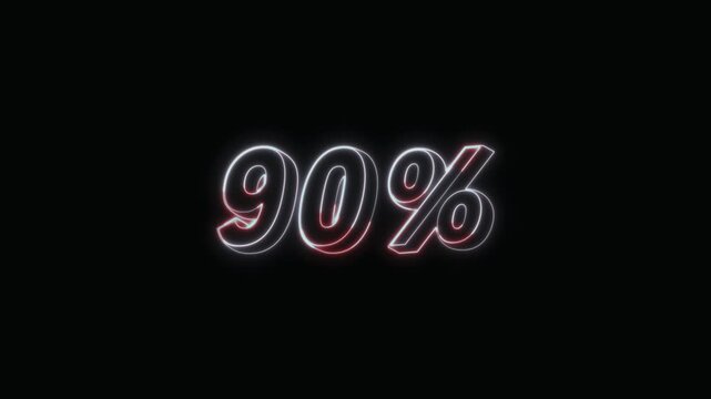  90 Percent Neon Text Seamless Loop 4K with Black Background Animated Promotional Typography for Video Editing