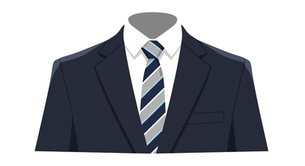 Professional navy blue business suit with a striped tie for formal occasions and corporate attire