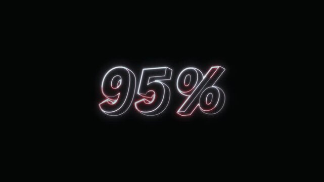  95 Percent Neon Text Seamless Loop 4K with Black Background Animated Promotional Typography for Video Editing