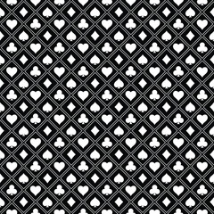 Black background with card suits. Spades, hearts, diamonds, clubs. Vector illustration.