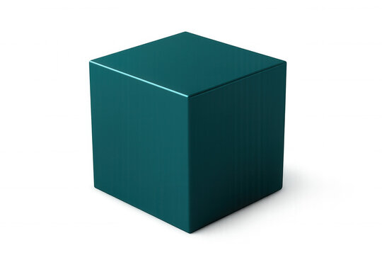 Minimalist teal geometric cube hovering against transparent surface, ideal for design projects