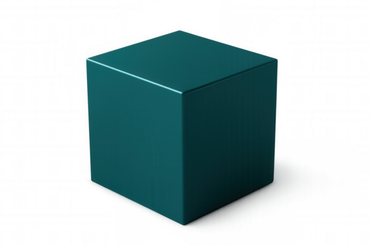 Minimalist teal geometric cube hovering against transparent surface, ideal for design projects