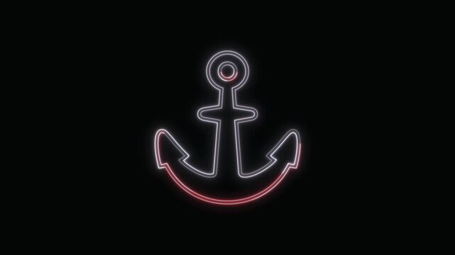  Anchor Icon Neon Seamless Loop 4K with Black Background Animated Promotional Typography for Video Editing
