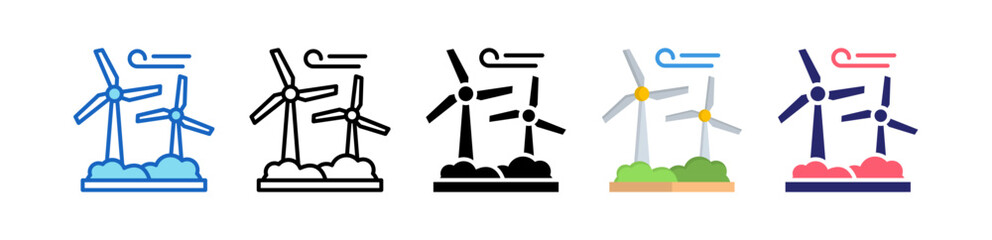 Wind Turbine Multiple Style Icon Set Collection. 