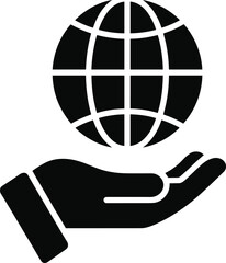 Hand holding globe icon, world protection symbol, save earth concept, global care vector, environmental conservation illustration, sustainability design, eco friendly graphic artwork
