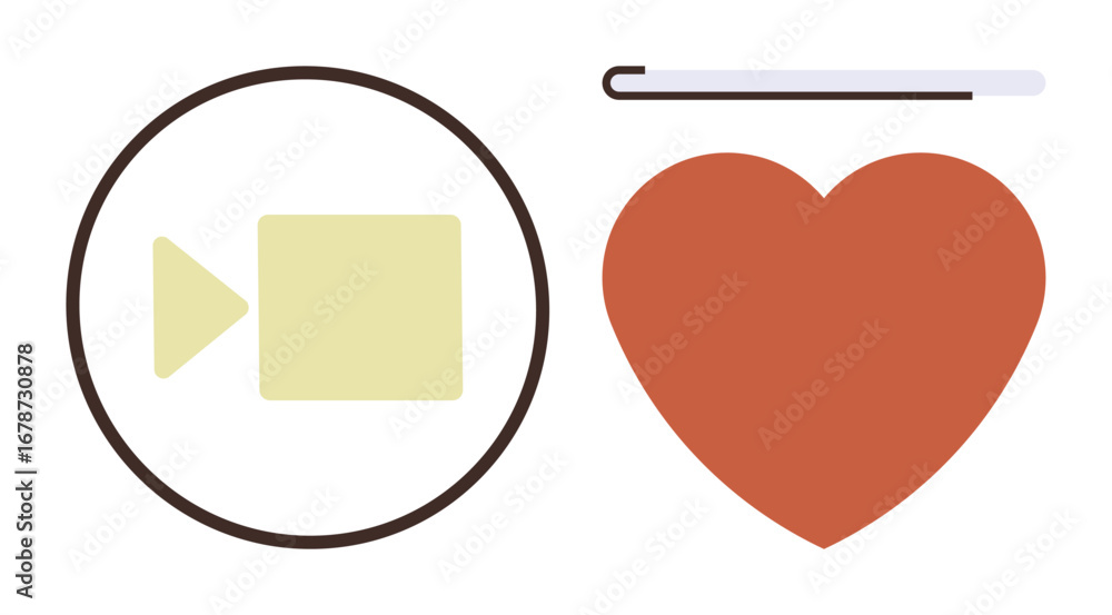 Aufkleber play button inside circle representing video communication next to a heart symbol and progress bar s