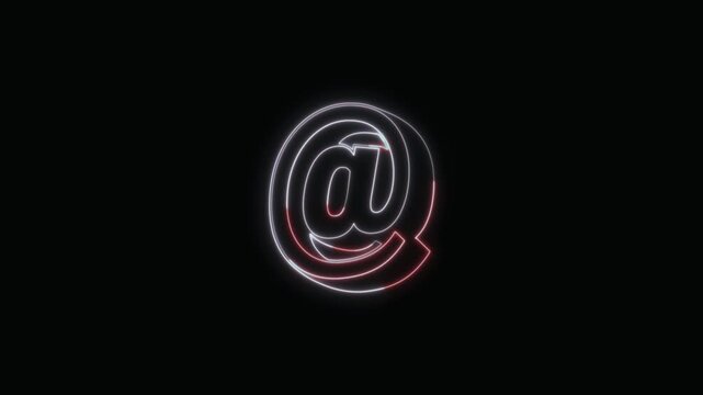 At Sign Neon Text Seamless Loop 4K with Black Background Animated Promotional Typography for Video Editing
