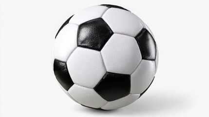 Naklejka premium A close-up shot of a classic black and white soccer ball, symbolizing passion and teamwork in the world of football. Perfect for sports enthusiasts and promotional materials.