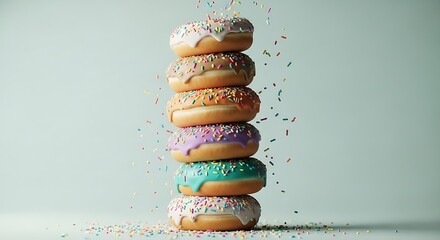 Colorful donuts stacked high sweet treat dessert food photography