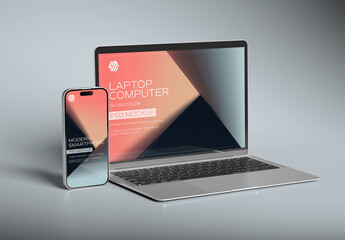 Mobile Phone and Laptop Mockup on Grey