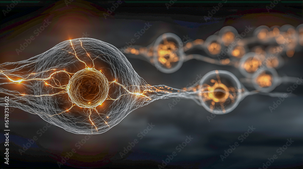 Poster artistic depiction of a neuron network in motion