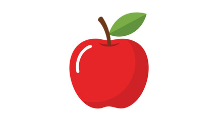 Vibrant red apple illustration with green leaf against a crisp white backdrop minimal design style vector format illustration icon graphic isolated