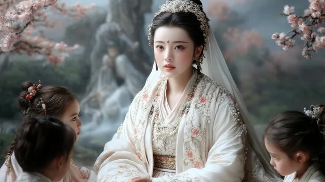 Mystic Kuan Yin vow: Avalokiteshvara gaze, Gwaneum virtue, Kannon light, sacred birth, wisdom awakening, peaceful passing, eternal promise, boundless tenderness, karmic harmony, spiritual echo