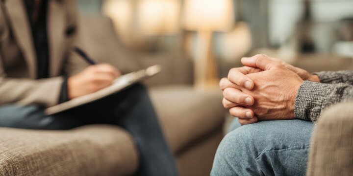 Counseling session focused on mental health in a cozy office setting with a patient and therapist present