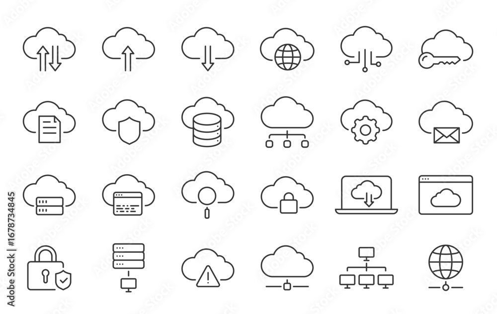 Aufkleber cloud computing web icons in line style. cloud technology, data center, connection network, digital 