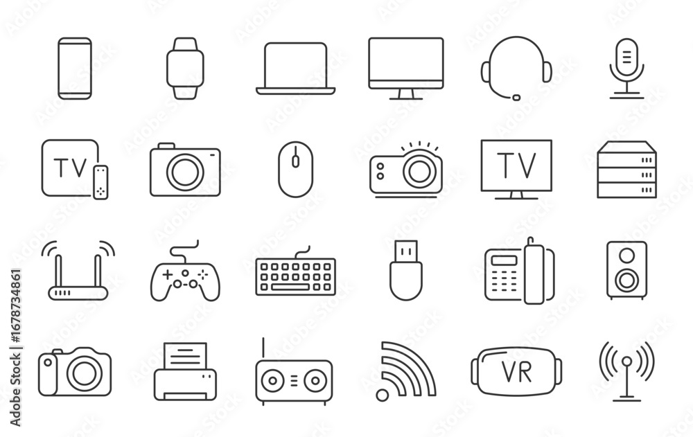 Aufkleber electronics and devices web icons in line style. computing, social network, management, internet, ne