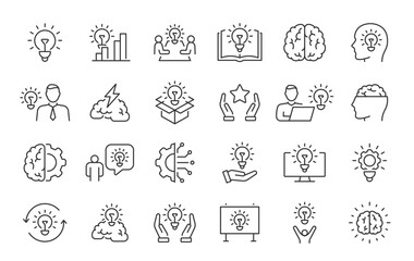 Idea web icons in line style. Innovation, creative, problem solving, light bulb, brainstorming, management, collection. Vector illustration.