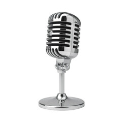 Chrome vintage microphone on transparent background, broadcasting and recording