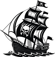 Black Pirate ship icon, vector illustration 