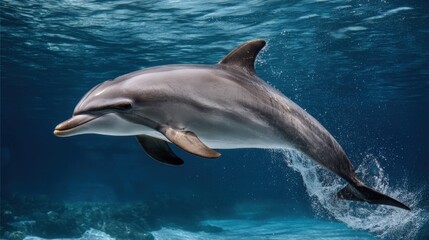 Graceful Dolphin Swimming in Clear Blue Ocean Water Landscape
