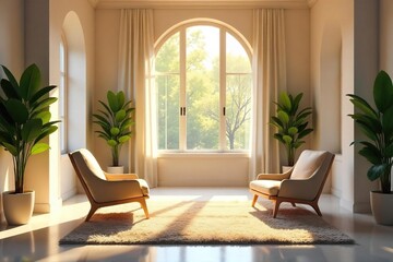 Peaceful, sunlit mediation room Serene atmosphere ideal for conflict resolution and inner peace Natural light floods the space, promoting tranquility and calm , tranquil, light