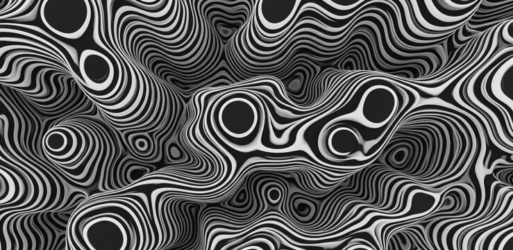 Monochromatic abstract swirls: hypnotic grayscale optical illusion with flowing labyrinthine curves