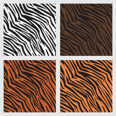 Tiger Seamless Pattern Set. Nature Color. Animal Background. Vector Template For Fabric, Textile, Wallpaper, Wrapping Paper