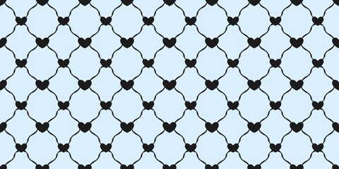 Fototapeta premium Heart pattern minimalist. Simple cute Valentines day background. Valentines black heart diagonal line seamless pattern. Black heart and blue background create a romantic vibe.