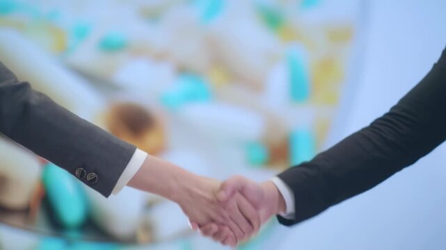 Pharmaceutical representatives of pharmaceutical companies shake hands and win-win cooperation.