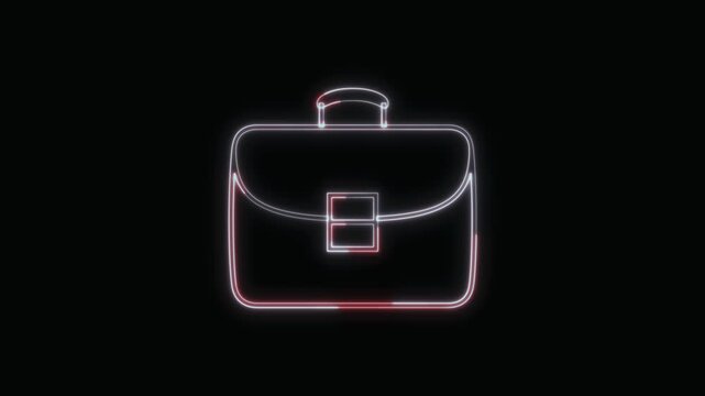  Briefcase Icon Neon Seamless Loop 4K with Black Background Animated Promotional Typography for Video Editing