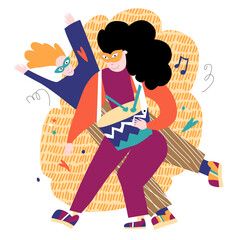 vector illustration in flat style on the theme of carnival, holiday, festa junina. Dancing people with maracas and drums. Music, festive atmosphere