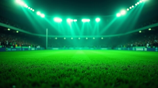 Vibrant green stadium field illuminated by bright stadium lights sports grass