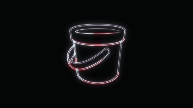  Bucket Icon Neon Seamless Loop 4K with Black Background Animated Promotional Typography for Video Editing