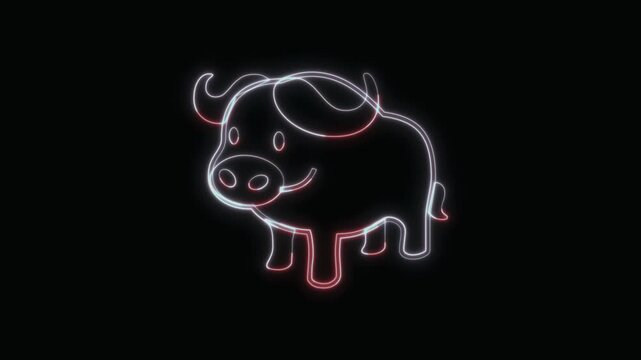  Buffalo Icon Neon Seamless Loop 4K with Black Background Animated Promotional Typography for Video Editing