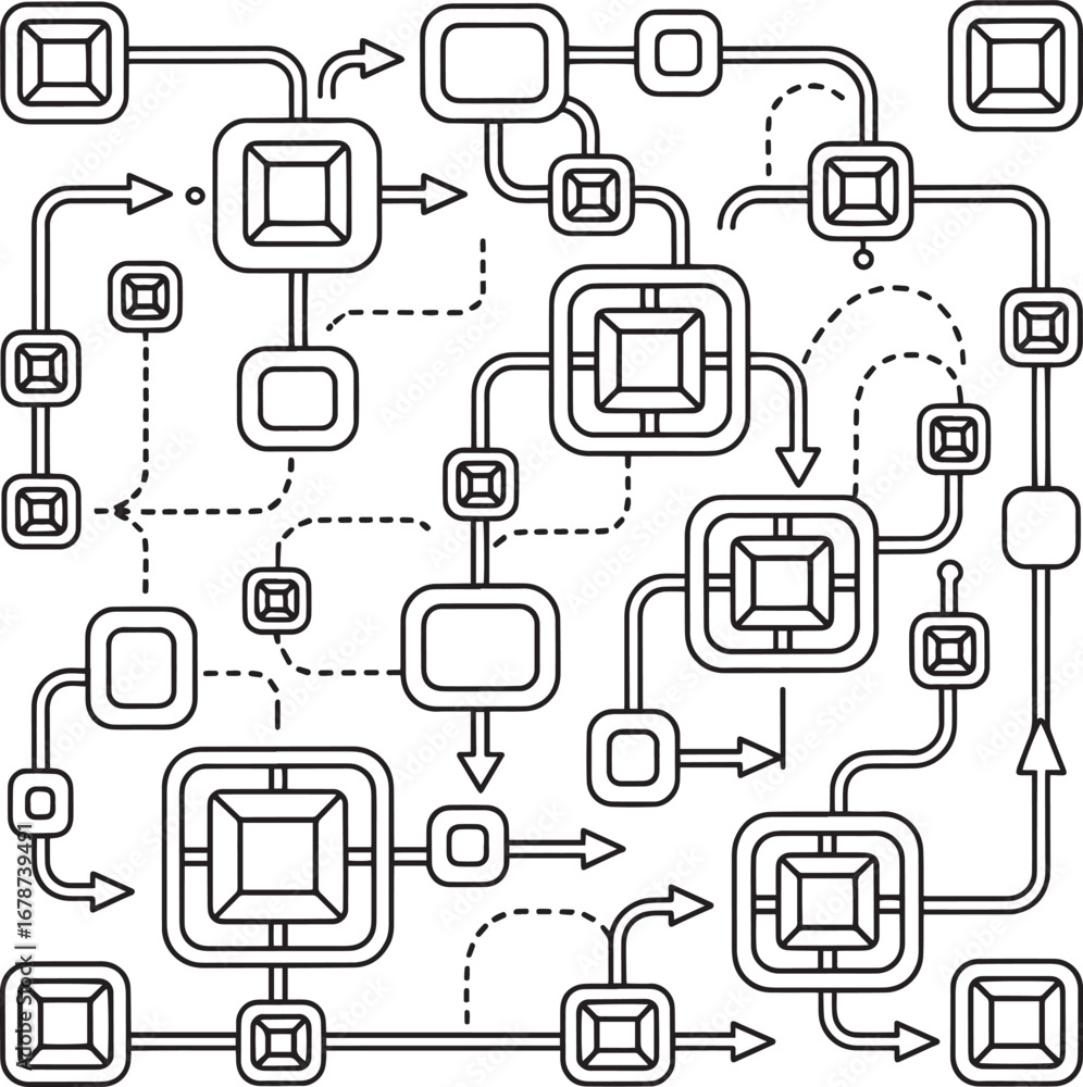 Aufkleber complex abstract network diagram – futuristic flowchart and digital system vector
