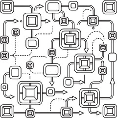 Complex Abstract Network Diagram &ndash; Futuristic Flowchart and Digital System Vector