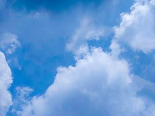 Beautiful expanse of a brilliant blue sky filled with soft, puffy white clouds on a sunny day, capturing a moment of peace