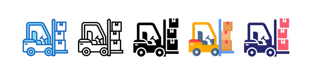 Forklift Loading Multiple Style Icon Set Collection. 