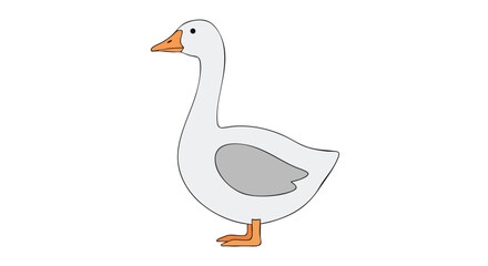 Obraz premium Simple illustration of a goose with white plumage, an orange beak and webbed feet posing in a neutral stance against a stark white backdrop