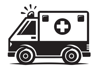 ambulance logo silhouette vector, ambulance silhouette vector illustration, emergency vehicle silhouette design, emergency ambulance service logo silhouette vector on white background. © Adobe design