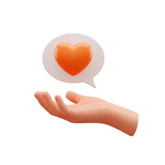 Obraz premium 3d hand holding a heart speech bubble isolated on transparent background