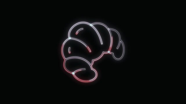  Croissant Icon Neon Seamless Loop 4K with Black Background Animated Promotional Typography for Video Editing