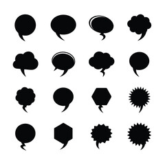 Conceptual set of black speech bubble icons, diverse shapes for communication and dialogue